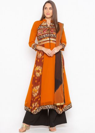 Readymade Orange Asymmetric Printed Palazzo Suit