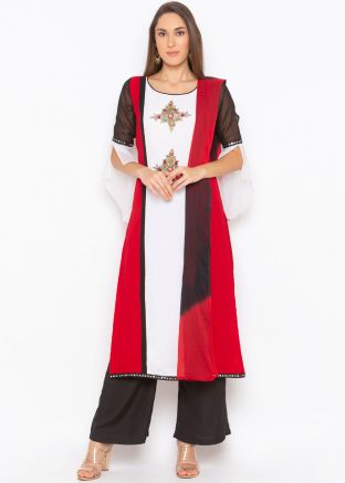Readymade Red and White Georgette Pant Suit