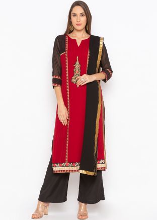 Readymade Maroon Georgette Pant Suit