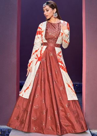 Orange Embroidered Lehenga Choli & Jacket