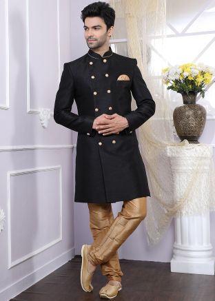 Black Readymade Indo Western Sherwani Set