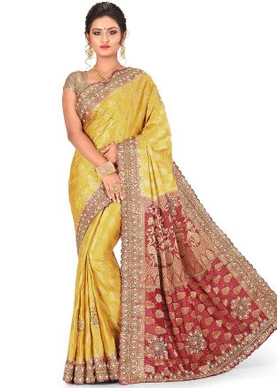 Yellow Kanchipuram Silk Woven Heavy Border Saree