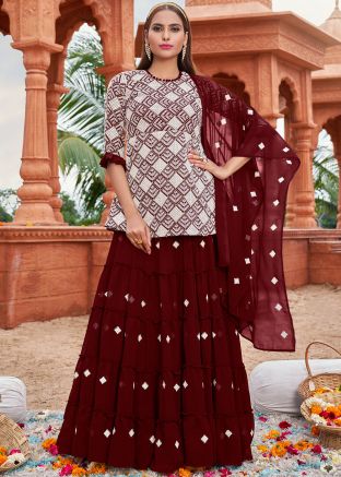 Maroon Kurti Style Lehenga Choli In Georgette