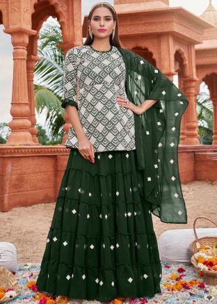 Green Embroidered Kurti Style Lehenga Choli