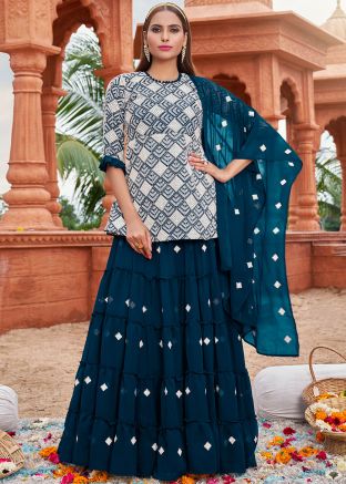 Blue Sequins Embellished Kurti Style Lehenga