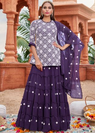 Purple Festive Kurti Style Lehenga In Georgette
