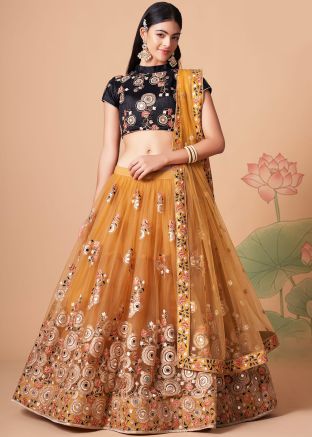 Musturd Floral Embroidered Lehenga Choli & Dupatta