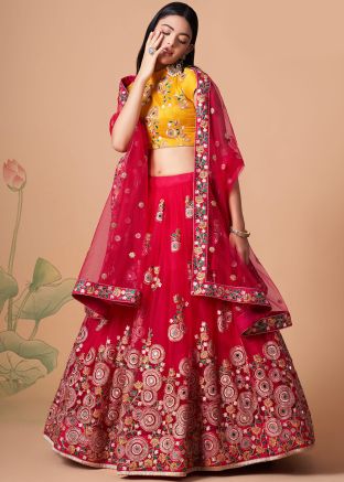 Pink Thread Embroidered Lehenga Choli In Net