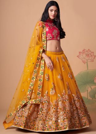 Yellow Net Lehenga Choli In Zari Embroidery