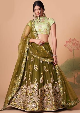 Green Embroidered Festive Wear Lehenga Choli