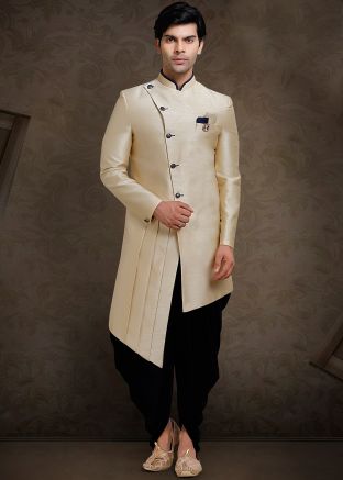 Cream Indo Western Sherwani With Dhoti
