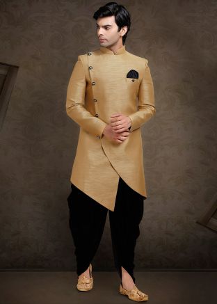 Readymade Beige Indo Western Sherwani With Dhoti