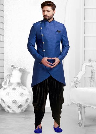 Readymade Blue Indo Western Sherwani With Dhoti