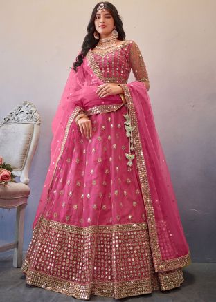 Pink Sequins Embellished Net Lehenga Choli