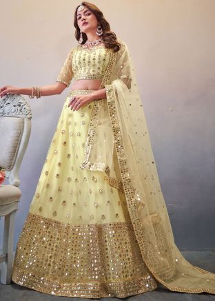 Cream Net Embroidered Lehenga Choli