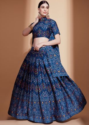 Blue Chiffon Printed Lehenga Choli