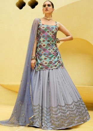 Multicolor Embroidered Readymade Kurti Style Lehenga