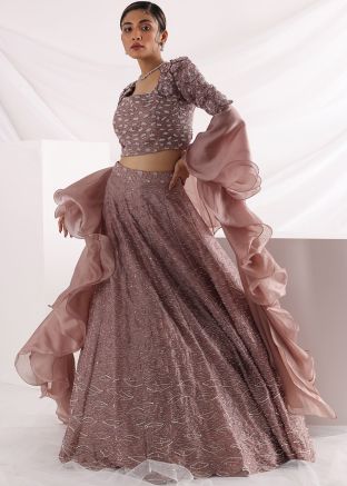 Pink Embroidered Lehenga Choli & Ruffled Dupatta