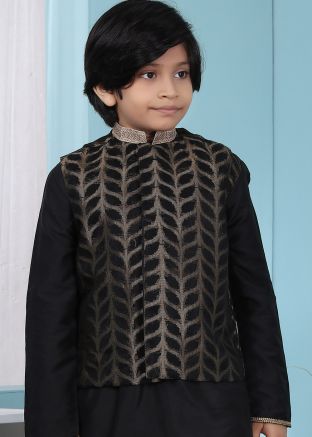 Readymade Black Silk Woven Nehru Jacket