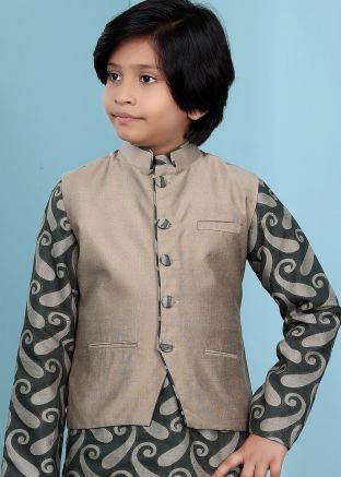 Brown Plain Readymade Nehru Jacket For Kids