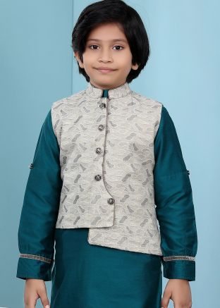Asymmetric Embroidered Readymade Nehru Jacket In Grey