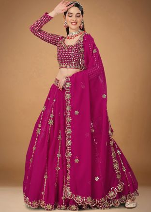 Pink Georgette Embroidered Lehenga Choli