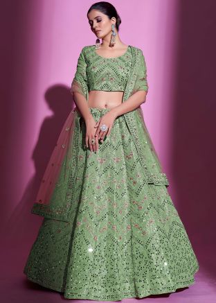 Green Mirror Embellished Lehenga Choli