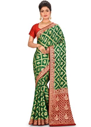 Green Pure Banarasi Silk Woven Saree