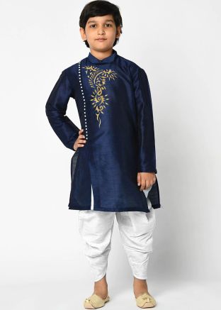 Blue Art Silk Dhoti Kurta For Kids