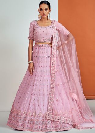 Pink Georgette Embroidered Lehenga Choli