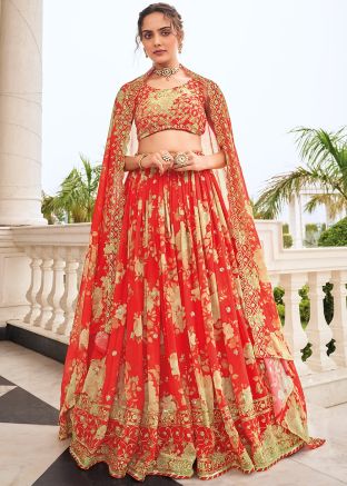 Red Embroidered Lehenga Choli In Georgette