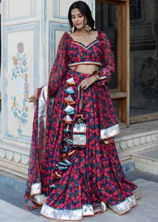 Multicolor Floral Printed Cotton Lehenga Choli