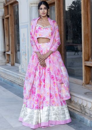 Pink Floral Printed Cotton Lehenga Choli