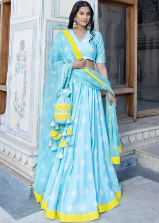 Blue Floral Printed Lehenga Choli