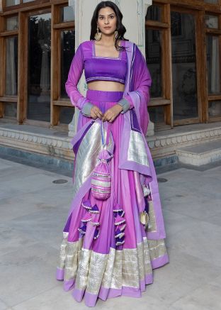 Shaded Purple Lehenga Choli In Cotton