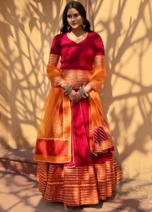 Magenta Leheria Printed Lehenga Choli