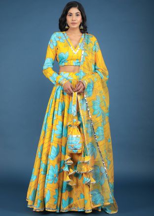 Yellow Floral Printed Lehenga Choli