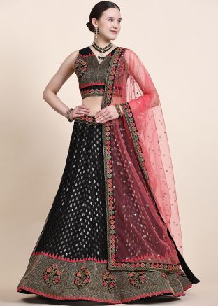 Black Embroidered Lehenga Choli In Net