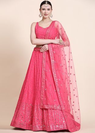Pink Embroidered Georgette Lehenga Choli