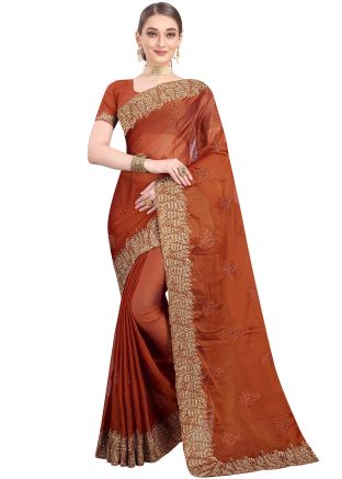 Orange Heavy Border Chiffon Saree With Blouse