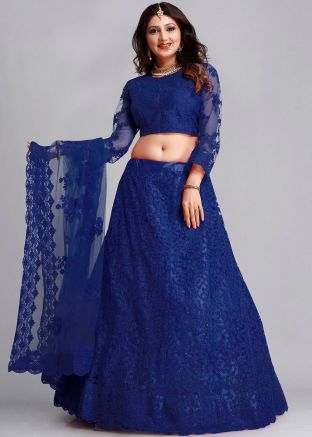 Blue Embroidered Net Lehenga Choli