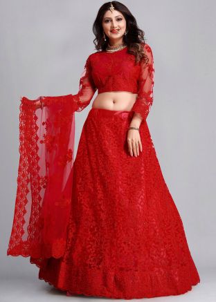 Red Embroidered Lehenga Choli In Net