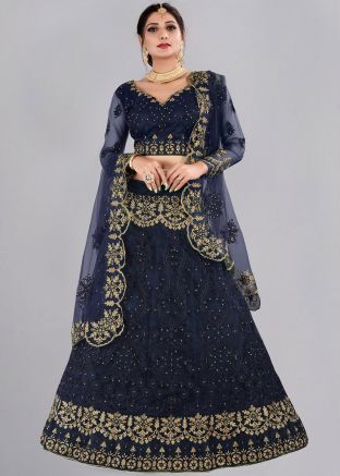 Navy Blue Dori Embroidered Lehenga Choli