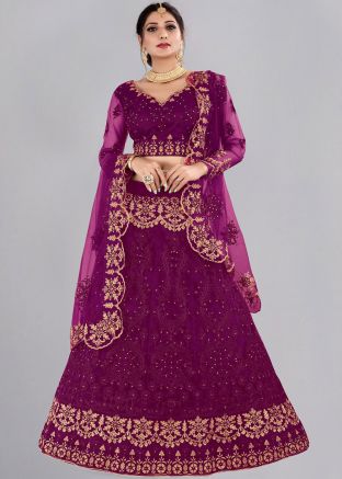 Purple Dori Embroidered Lehenga Choli