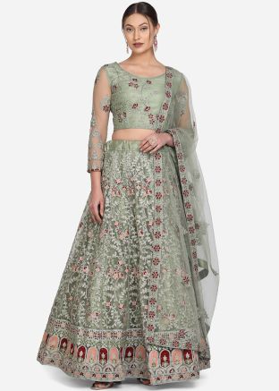 Green Net Lehenga Choli In Dori Embroidery