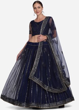 Blue Sequins Embroidered Net Lehenga Choli