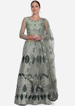 Green Dori Embroidered Lehenga Choli In Net