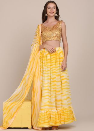Yellow Tie-Dye Shibori Print Georgette Lehenga Choli