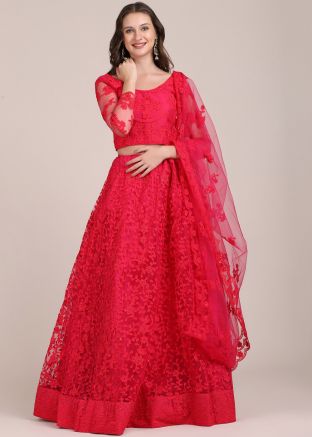 Pink Thread Embroidered Lehenga Choli