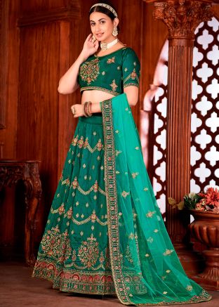 Green Art Silk Embroidered Lehenga Choli